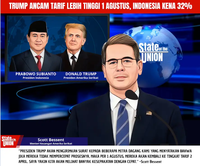 Trump Ancam Tarif Lebih Tinggi 1 Agustus, Indonesia Kena 32%