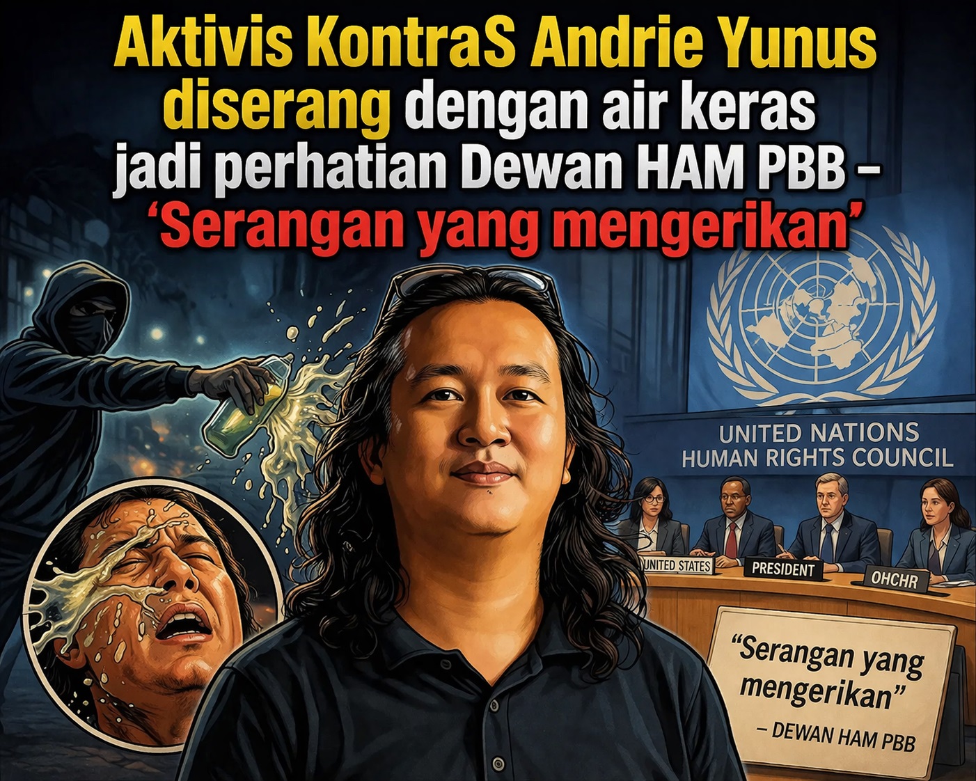 Aktivis KontraS Andrie Yunus diserang dengan air keras jadi perhatian Dewan HAM PBB